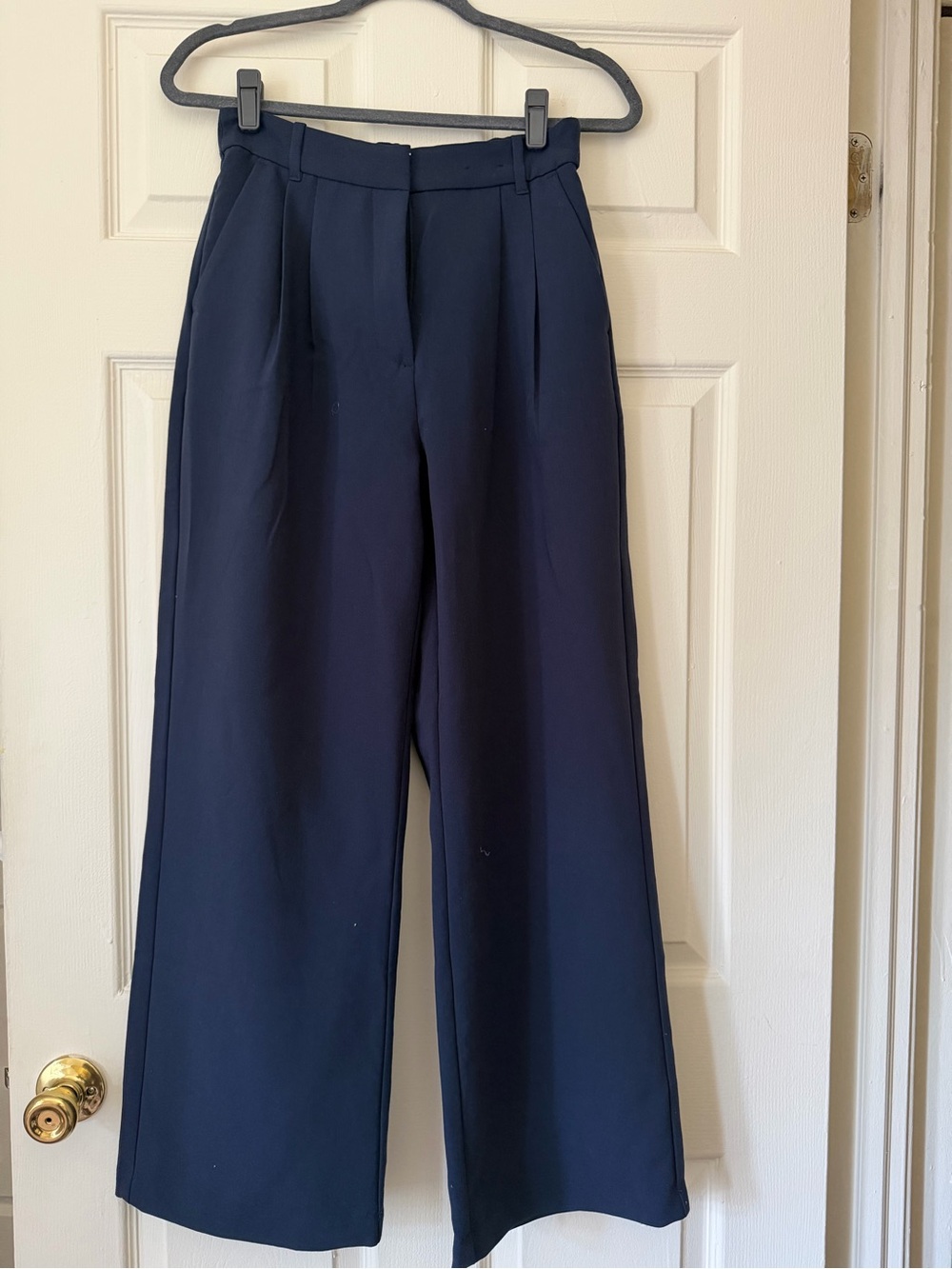 Abercrombie & Fitch Navy High-Rise Wide-Leg Trousers